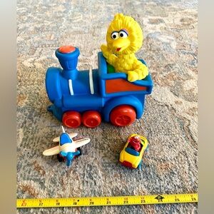 Vintage Sesame Street Toy Set- Big Bird Train, Elmo Taxi, Little People Plane